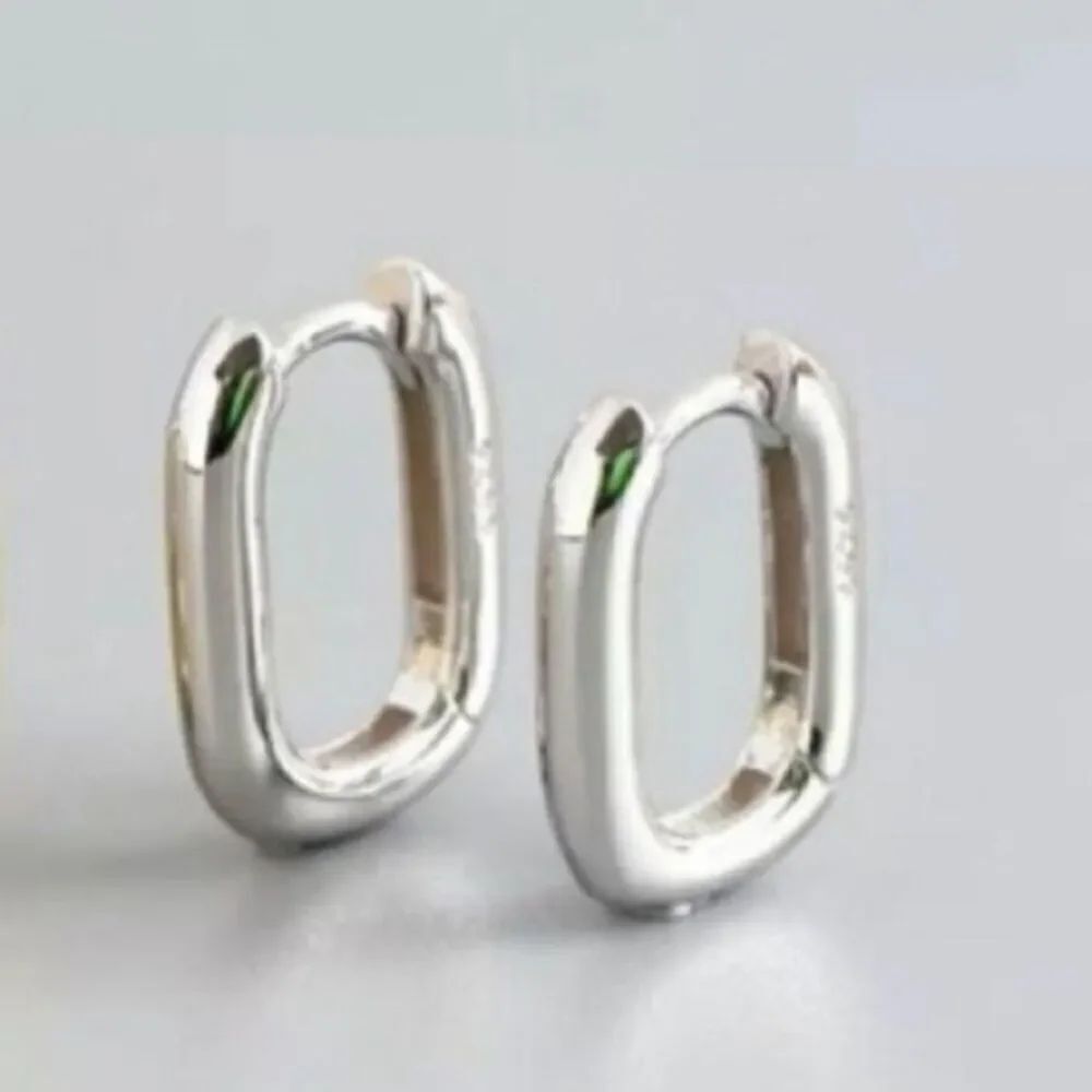 The Silver Geo Hoop. Dainty huggie earrings stamped 925